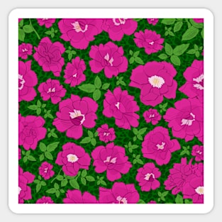 Retro Ramblin' Rose Pink and Green on Green Leaves Repeat 5748 Sticker